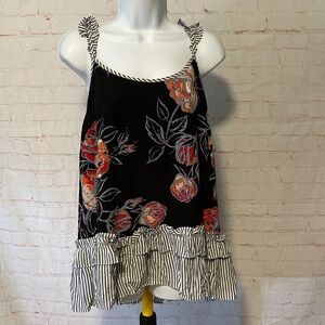 NWT Entro Tiered Ruffle Floral Tank Top Sz L